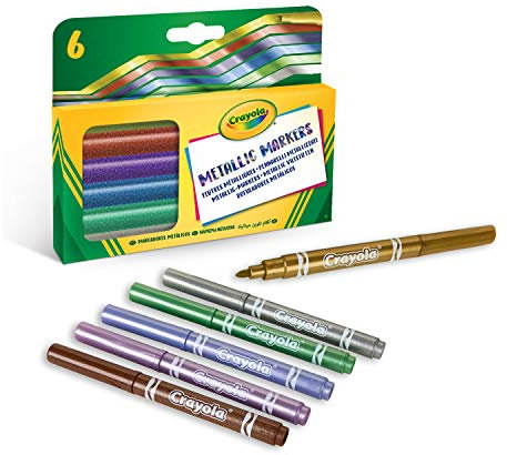 CRAYOLA Metallic Markers - Assorted Colours (Pack of 6) | Unique Colours that Shimmer Just Like Real Metal! | Kids Arts & Crafts | Ideal for Kids Aged 3+