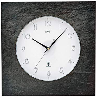 AMS Funk-Wanduhr Naturschiefer 5546, mit weißem Zifferblatt, arabischen Zahlen und Mineralglas