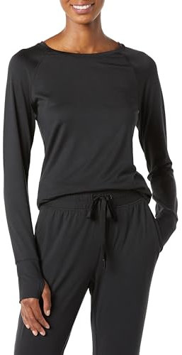 Amazon Essentials Women's Brushed Tech Stretch Long-Sleeve Crewneck Shirt (Available in Plus Size), Black, XL