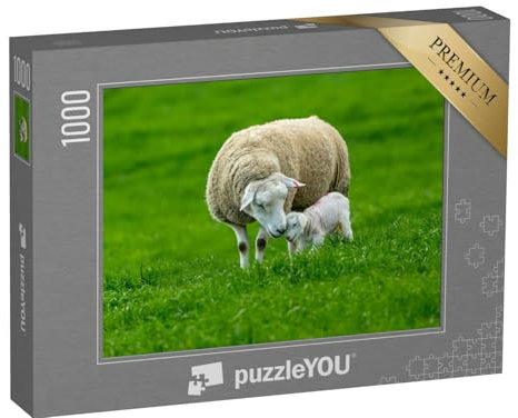 puzzleYOU: Puzzle 1000 Teile „EIN Schaf mit seinem neugeborenen Lamm, EIN zärtlicher Moment“ – aus der Puzzle-Kollektion Schafe & Lämmer