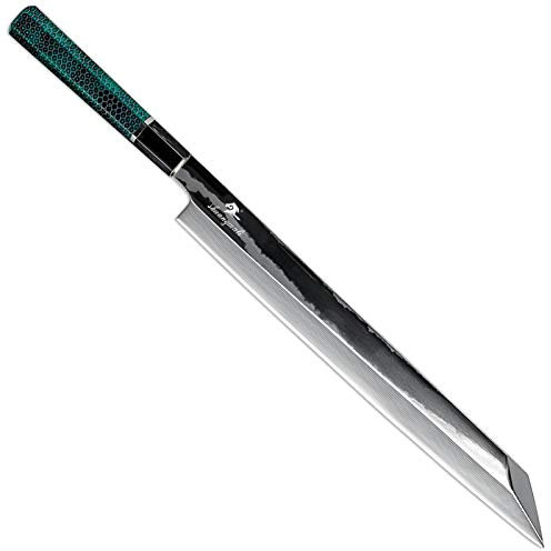 WERWER Fatto a mano 12 pollici Cook Cook Sashimi Sushi Knife Damasco Pesca Knifes Kitchen Chef Cutter Coltello da cuoco unico (Color: Green, Kitchen Knife Size: 12 inch)