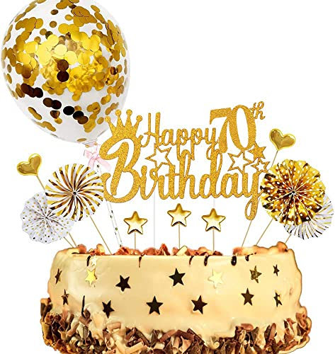 ENYACOS Cake Topper, Happy Birthday Tortendeko 70, Glitzer Cake Topper 70 Geburtstag, Happy 70.Birthday Kuchen Cupcake Topper, Gold Kuchen Dekoration für 70 Geburtstagsfeier Zubehör(70Gold)