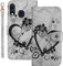 AOSBUTURY Handyhülle Tasche Book Cove für Samsung Galaxy A40 (5.9 Zoll) Hülle Blume Liebe Herz Muster Marmor PU Leder Klapphülle Brieftasche Schutzhülle Etui Flip Case,Schwarz