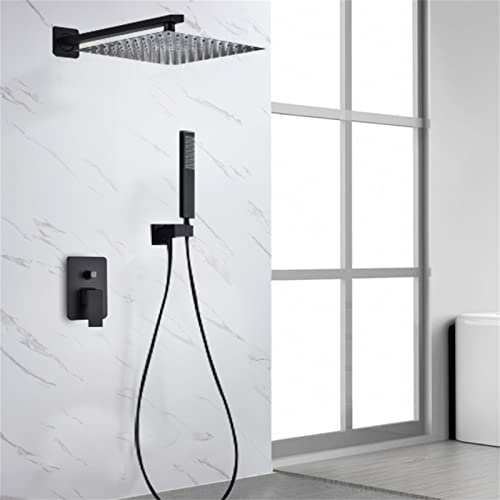 Acesunny Juego de grifo de ducha de lluvia con alcachofa de mano, color negro, 30 cm, montaje en pared, empotrado, 30 cm, ducha de lluvia, cascada