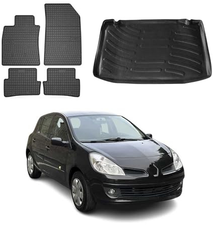 OMAC Fußmatten & Kofferraumwanne Set kompatibel mit Renault Clio Schrägheck 2006-2012 Gummi 5X
