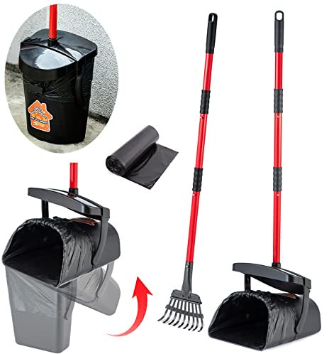 HUZSV Pooper Scooper Großer drehbarer Mülleimer & Rechen für große und kleine Hunde, Verwendung auf Gras, Schmutz oder Kies – Haustierbedarf