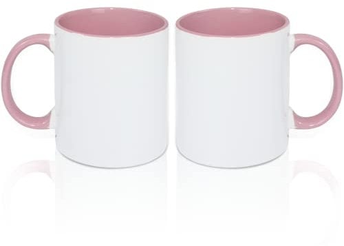 MR.R Tazas de café en blanco de sublimación de 325 ml, taza blanca con taza de color rosa interior y asa, juego de 2