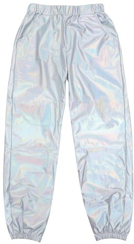 SOIMISS Damen Metallic Hose Glänzend Wetlook Cargohose Sporthose Glatte Elastische Hosen Mode Hip Hop Leggings Jogginghose Sweathose Tanzhosen Party Disco Nacht Club Clubwear mit Taschen