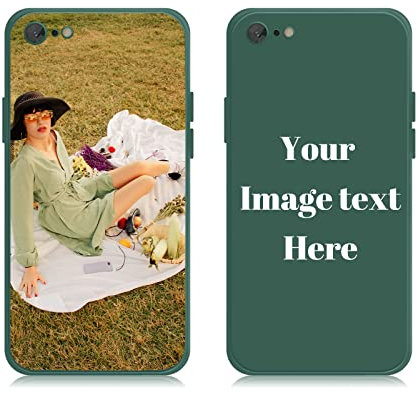 AnNengJing Custom Soft Liquid Silicone Cases Full-Body Protective Personalized Photo Name Text Logo Phone Cover for iPhone 7/8/SE Blackish Green