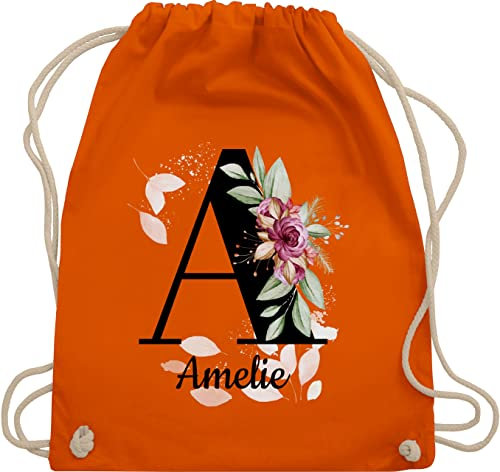 Turnbeutel Rucksack - Buchstabe anpassbar mit Name I Geschenk Initialen - Unisize - Orange - jga beutel blumen stoffbeutel schule personalisierte buchstaben a turnsack kita tasche