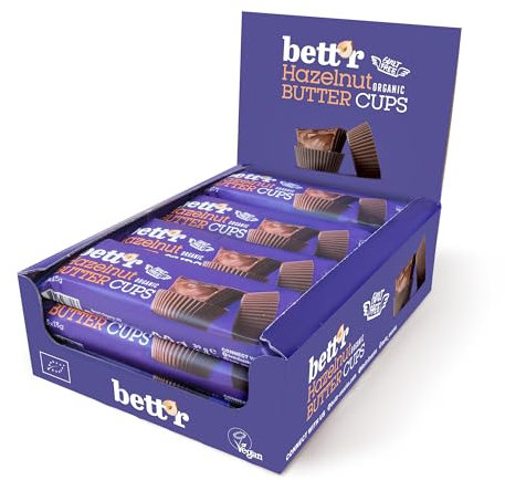 Bett’r GUILT FREE Bio Haselnuss Butter Cups. 100% Vegan, Glutenfrei und Laktosefrei - 12 x 39 g