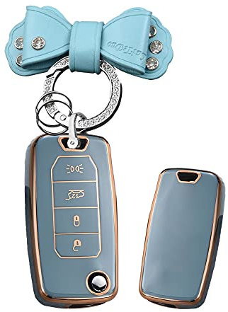 HIBEYO Chiave pieghevole per auto, adatta per jeep, custodia per chiavi per Jeep Renegade Hard Steel Compas Cherokee Renegade 500X, telecomando 4 tasti, grigio blu
