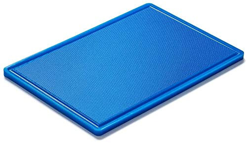 Forgast HACCP Schneidebrett Kunststoff mit Saftrillen 60x40cm Blau Professionelles Küchenbrett Cutting Board Frühstücksbrettchen Brotbretter, FG12614
