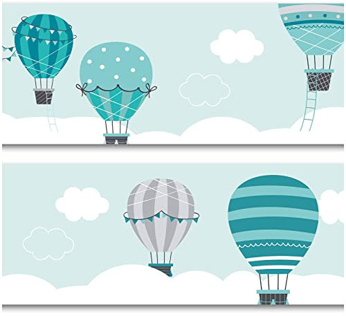 Bordüre 15cm x 200cm für Kinderzimmer Babyzimmer Dekor Aufkleber Wandbordüre selbstklebend Wandtattoo für Kinder Mädchen Junge Y033 (Heißluftballon)