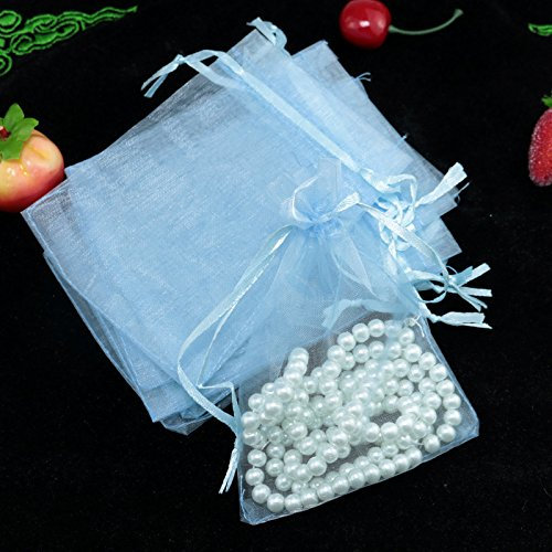SYSUII 100 Stück Organzasäckchen,9x12cm Organzabeutel Säckchen Geschenkbeutel Organza, Schmuckbeutel Hochzeit-Säckchen mit Kordelzug Für Festival süßigkeiten Party Und Hochzeit Weihnachten-Hellblau