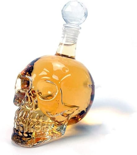 CASOTA Home & Pub Glass Carafes Decanter Whiskey Decanter, Crystal Skull Bottle, Glass Dispenser also for Brandy Tequila Bourbon Scotch Rum, Great Gift For Any Bar (1L)