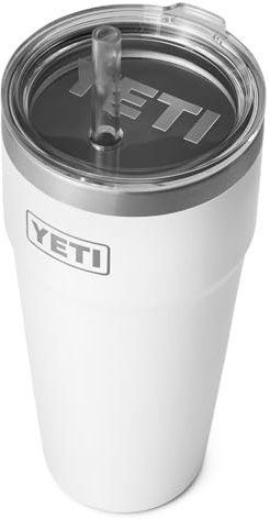 YETI Rambler - Tazza con cannuccia isolata sottovuoto, in acciaio inox, con coperchio per cannuccia, 769 ml, colore: bianco