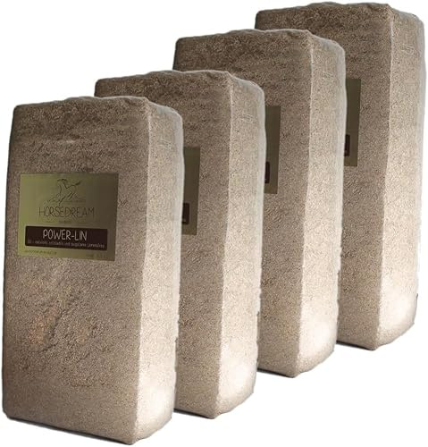 HORSEDREAM Power-LIN Leinstroh-Einstreu für Pferde & Kleintiere, 4 x 19 kg | Pferdeeinstreu & Kleintierstreu für empfindliche Pferde, Kaninchen, Meerschweinchen, Nager, bis zu 450 % Saugkraft, staubarm