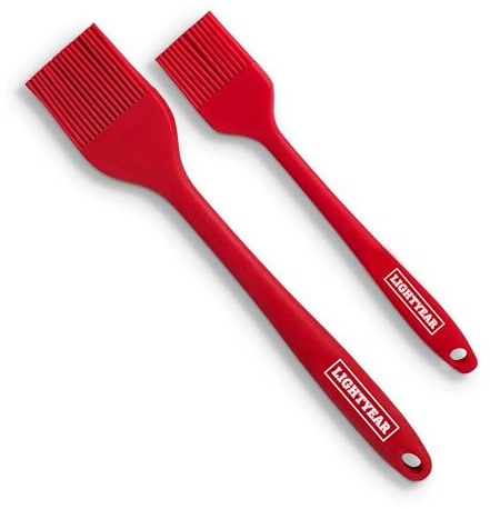 Lightyear Silicone Basting Pastry Brush Set (2 Pcs) ❘ 450°F Heat Resistant Oil Brush for Your Kitchen - Ideal For BBQ’s, Baking & Cooking | 100% Food Grade Silicone - BPA Free & Dishwasher Safe (Red)