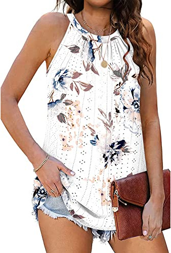 WNEEDU Damen Tank Tops Elegante Neckholder Oberteile Sommer Ärmellose Tanktop Blusen Top Shirts