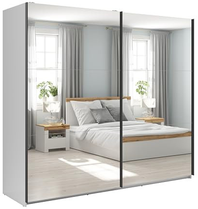 BLACK RED WHITE® Penderie Tetrix - Élégante armoire à portes coulissantes avec miroir - 60 x 220 x 195,5 cm - Armoire de salon pour chambre à coucher, chambre d'adolescent - Blanc