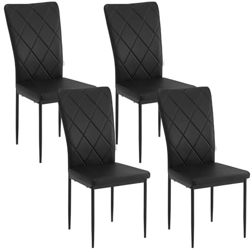 WOLTU Esszimmerstühle 4er Set, für Esszimmer Küche Wohnzimmer Büro, Küchenstühle Kunstleder, mit hoher Rückenlehne, Metallbeinen, bis 150 kg belastbar, Vintage, Schwarz