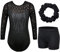 ZNYUNE Mädchen Gymnastikanzug 3er Set Kinder Glänzende Turnanzug mit Strasssteine B272 Black 16A