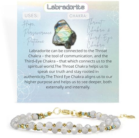 Farfume Armband Damen Edelstein Perlen Armbänder, Chakra 4mm Kristall Natürliche Echte Steine Schmuck Geschenke für Frauen(Labradorit)