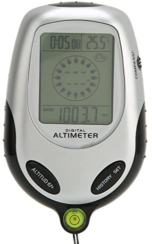 Barometro Altimetro, Bussola Digitale LCD Multifunzione Altimetro Barometro con Retroilluminazione, Previsioni Meteo Termometro Orologio Calendario per Sport All'Aria Aperta