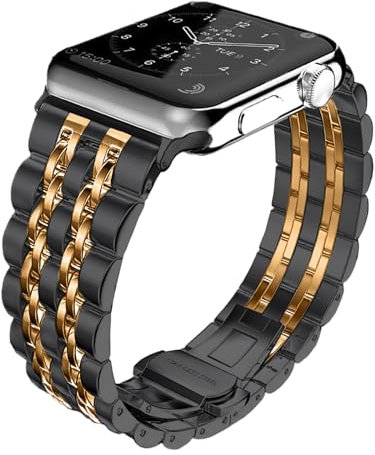 Hinnwer Armband für Apple Watch 49mm 45mm 44mm 42mm Damen Ersatzarmbänder Edelstahl Metall replacement bracelet Kompatibel mit Apple Watch Ultra2 Ultra SE2 SE Series 10 9 8 7 6 5 4 3 2 1(Schwarz+Gold)