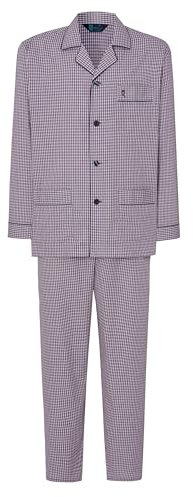 El Búho Nocturno Pyjama Homme Long Revers Popeline à Carreaux Pyjamas pour Hommes, 100% Coton, Rouge 1541, XL