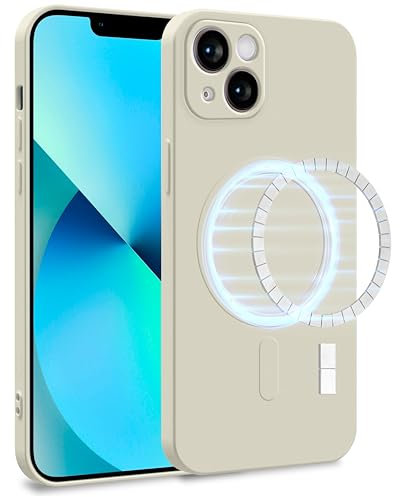 MyGadget Hülle für Apple iPhone 13 [ kompatibel mit MagSafe ] - Zweilagige Handyhülle mit Kameraschutz - Cover mit Innenfutter & Silikon außen - Eierschale