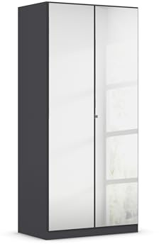 Rauch Möbel Reflect, Kleiderschrank, Farbe Grau metallic, Breite 91 cm | Schrank, 2-türig, mit Spiegel, Zubehör Premium, für Schlafzimmer, Kinderzimmer, Studentenwohnung, Garderobe, Flur