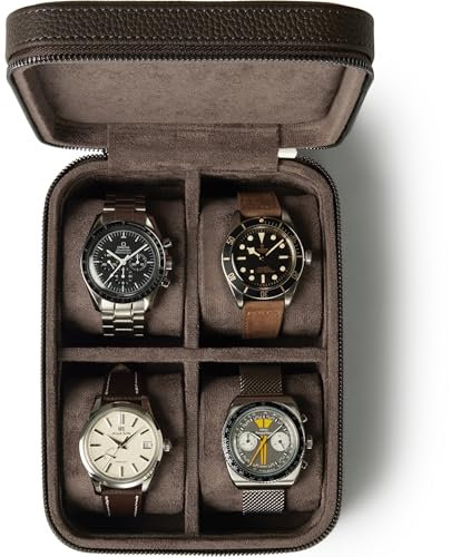 TAWBURY Leder-Uhrenbox mit 4 Fächern – Elegante und sichere Aufbewahrung für Ihre Uhren (Braun)