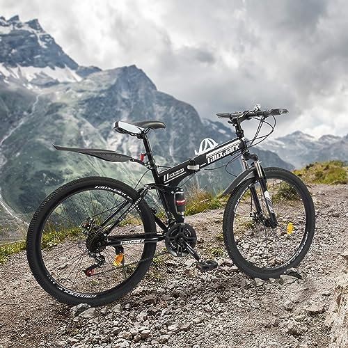 Brride Mountainbike 26 Zoll Fahrrad Herren Mädchen, 21 Gang Klapprad Fahrrad Scheibenbremse vorne & hinten vollgefederte MTB Fahrräder mit doppeltem Stoßdämpfungsrahmen für Erwachsene Frauen Männer