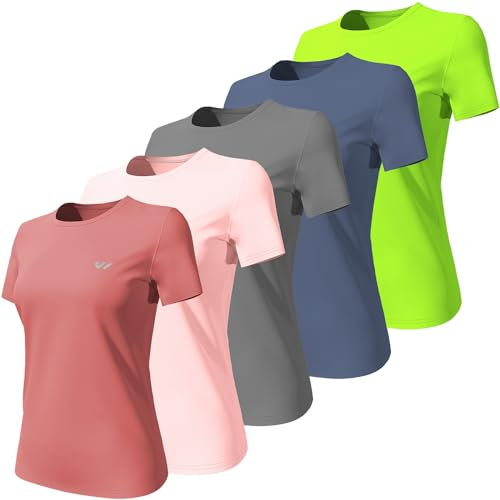 Wulibike Tee Shirt Femme 3 ou 5,Respirant Tenue de Sport,Séchage Rapide T-Shirts et Tops de Sport,Anti-UV, Confortable et Ajusté Rouge-Rose-Gris-Gris-Bleu-Vert M