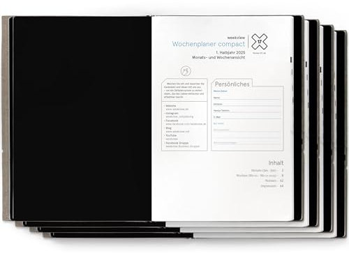 weekview X17 Hefte 2025 – Set compact (4 Hefte) – 2× Halbjahr Wochenplaner: 1 Woche auf Doppelseite + Planungsübersichten & Tools – Nachfüllset für A5 Planer – kombinierbar mit X17 System