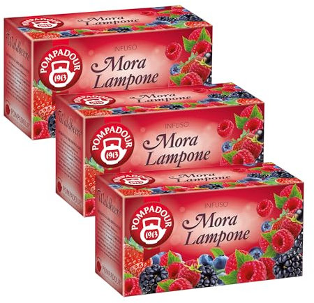 Pompadour, Infuso Mora e Lampone, 60 Filtri (3 Confezioni da 20 Filtri), Dolce e Fruttato, Piace anche ai Bambini, Senza Lattosio, Glutine e Allergeni, Vegan