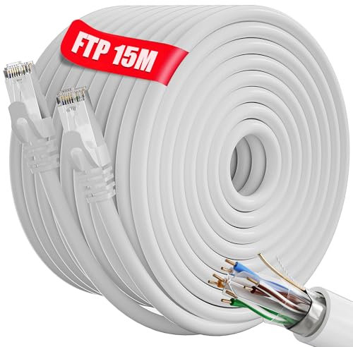 Ethernet Cable 15m Cat 6, Ethernet Network Cable 15 meter Shielded - 23AWG High Speed Gigabit Internet Cable - CCA, FTP Anti-jamming, Ethernet LAN Cable 15 Meter Cat 6 for Router Modem PC - White