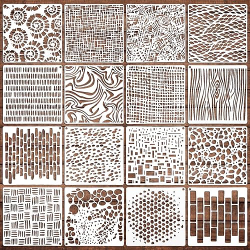16 Pcs Stencils for Painting Reusable 6 X 6 Inch Texture Mixed Template Paint Art Crafts Stencils Geometric Patterns Brick Wall Stencil Spirals Cubist Templates for DIY Canva Scrapbooking Card Making