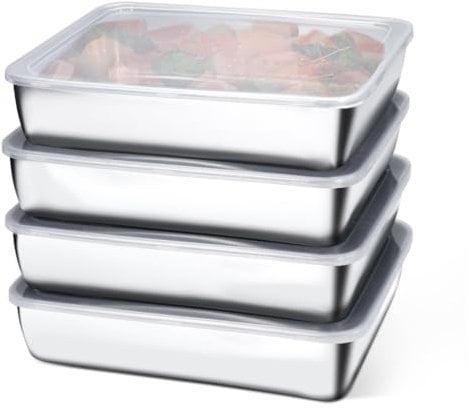 Betinyar 4pcs Stainless Steel Containers with Lids - Food Storage & Snack Containers for Office Travel
