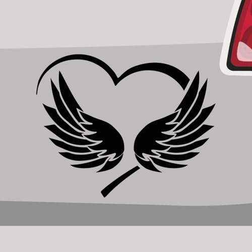 Autoaufkleber - Herz Flügel Trauer Engel Love - Sticker, Aufkleber für Auto, Motorrad, Fahrrad, Laptop, LKW, JDM Decal Racing (11x9cm | Schwarz)