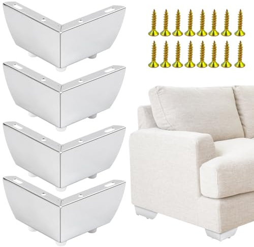 4 Pièces Pieds de Meubles, 55mm Pied Meuble en Métal, Jambes de Table en Forme de Triangle pour Chaises, Table, Meuble TV, Armoire, Tiroirs, Canapé avec Vis, Montage Facile (Argenté)
