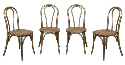 Alice's Garden sweeek - Lot de 4 chaises Vintage en Bois avec Assise en rotin et Dossier Arrondi. Coloris Marron Vieilli. L 48 x P 49.5 x H 90cm