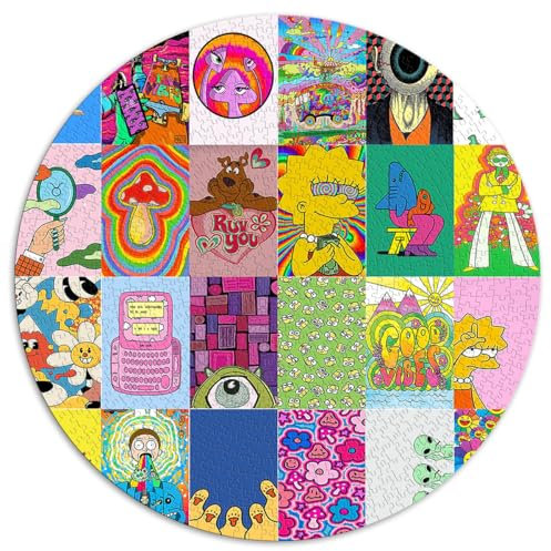 1000-teiliges Puzzle für Erwachsene, Sommerbergkunst, kreatives rundes Puzzle, geeignet für Erwachsene und Kinder ab 12 Jahren, Puzzle aus Pappe, Lernspiel für Erwachsene und Kinder,