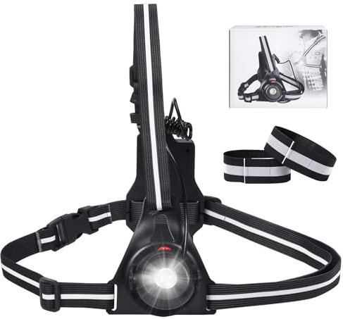 Dulov Phares de course de nuit, lampe de poitrine rechargeable par USB – Lampe torche LED 500 lumens avec faisceau réglable et sangle réfléchissante – Lumière de sécurité étanche pour la course de