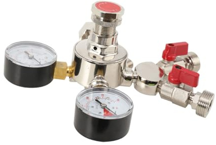 MECUTP Druckminderer Co2 Druckregler Mit Dual Manometer Und 2 Anschlüsse Leitungen Mehrweg Kohlensäure Regler für Getränke Bier Maschine Bierbrauen Bierzapfanlage - Einlassgewinde W21.8