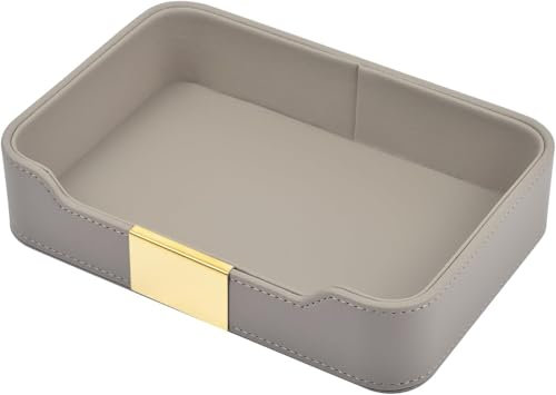 XNONE Luxury Leather Desktop Storage,Premium PU Leather Valet Tray Organizer,Entryway Table Decorative Tray,Nightstand Caddy Holder for Remote Controller,Keys,Phone,Wallet,Watch,Jewelry (Grey)