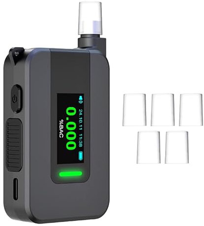 Homcoice Alkoholtester Polizeigenau mit 5 mundstücken und wiederaufladbarem USB-Gerät, elektrochemischer Sensor professionelle Breathalyzer, Tragbarer Atemalkoholmessgerät für den Heim/Autogebrauch