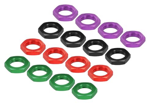 QUARKZMAN Aluminium 17mm RC Radmutter Gewinde M12x1,0mm, 16Stk | Schwarz/Rot/Grün/Lila, Sechskant Radmuttern RC Radmutter für 1/8 RC Modellauto Lkw Geländewagen Aufgerüstete Teile